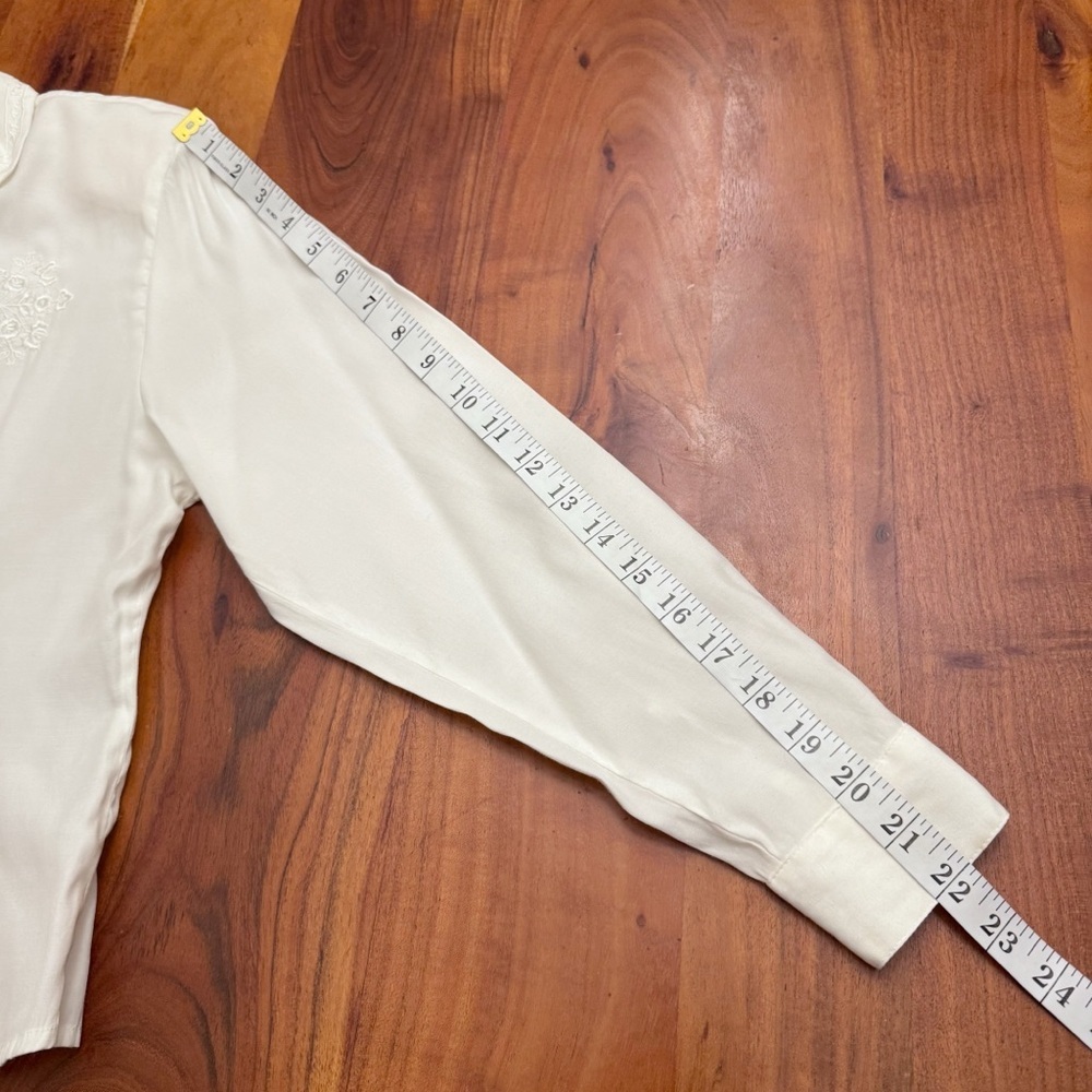 Vintage Romantic Boho Cottagecore Lace Collar Cream White Button Down  Blouse - Picture 11 of 13